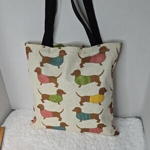Canvas Tote with Colorful Dachshund Print